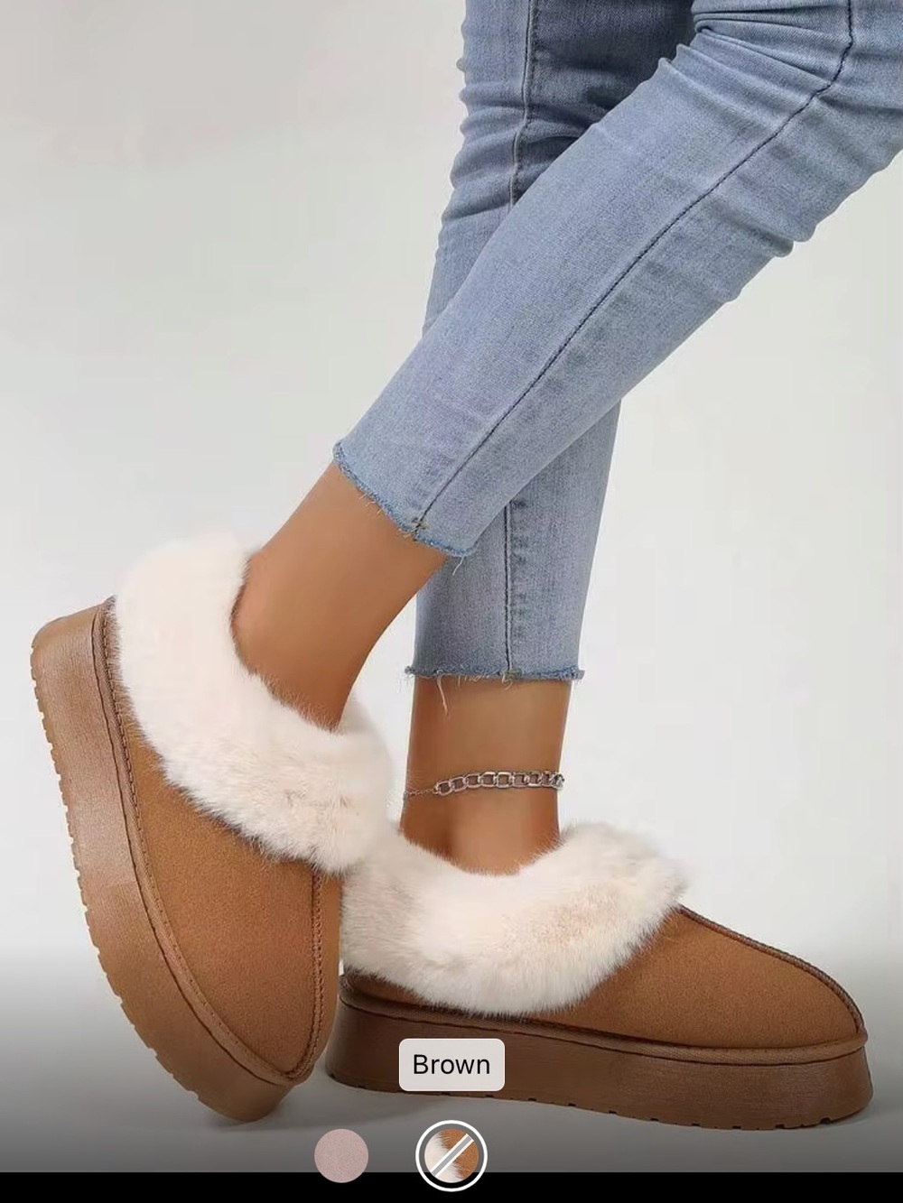 SHEIN Brown Faux Suede Fur Platform Slippers Size 36 NEW